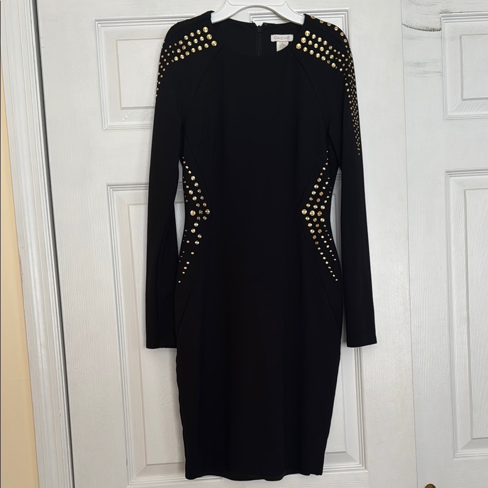 Cache Black Embellished Long Sleeve Bodycon Dress